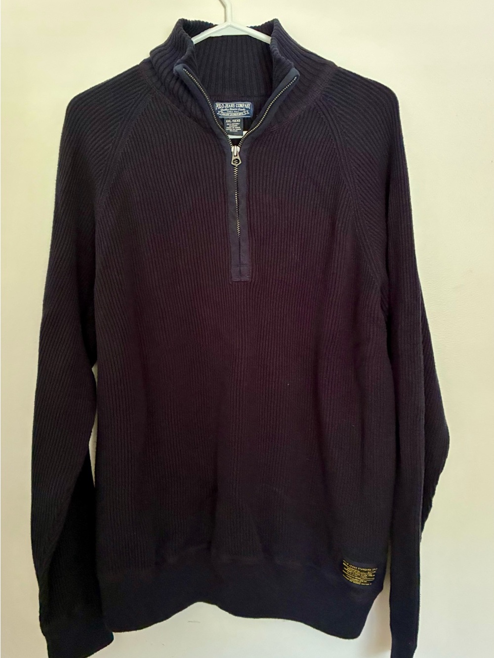 Polo by Ralph Lauren Men's Navy Ribbed Quarter-Zip Sweater